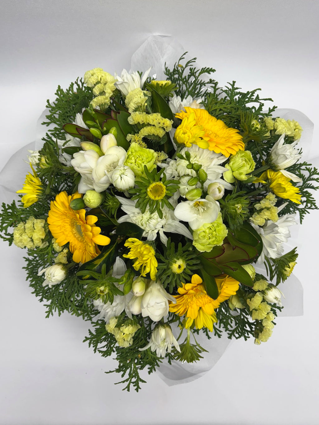 Crisp White and Yellow Low Flower Arrangement image 1