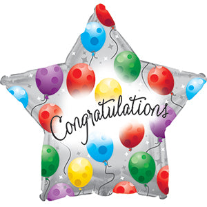 Balloon 9in - Air Filled on Stick -congrats twinkly star image 0