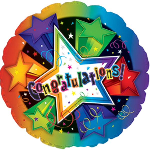 Balloon 9in - Air Filled on Stick -Congrats 3D Stars image 0