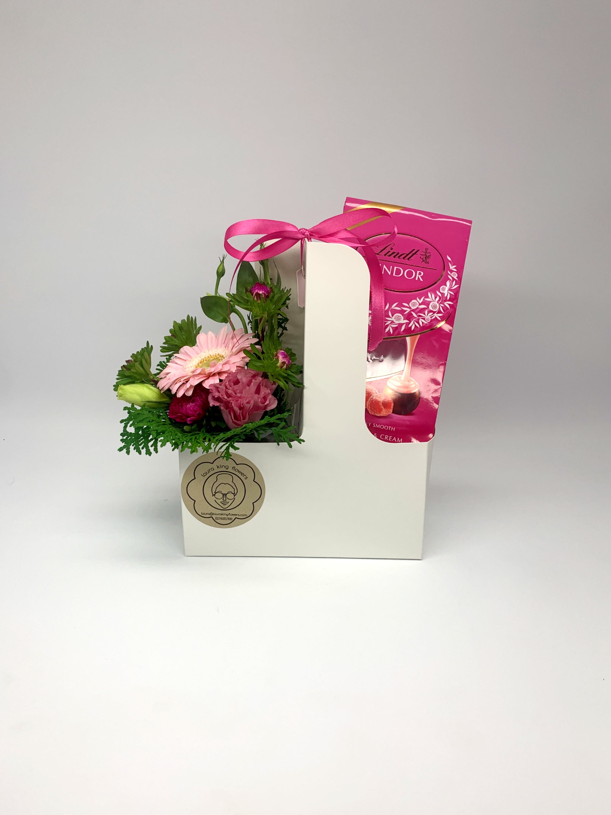 Pink Arrangement & Chocs box image 0