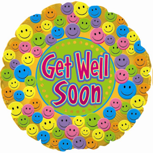 Balloon 9in - Air Filled on Stick - Get Well Soon Smiley image 0