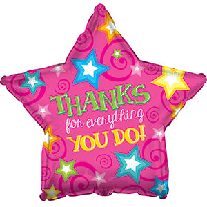 Balloon 9in - Air Filled on Stick - Thanks Pink Star image 0