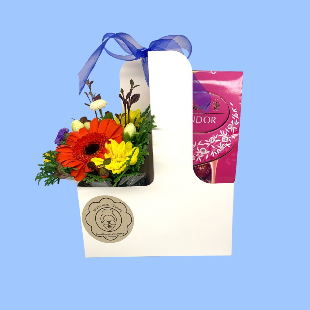 Brights Carry Arrangement & Chocolates