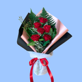 Elegant half dozen red roses bouquet, black and rose gold wrap