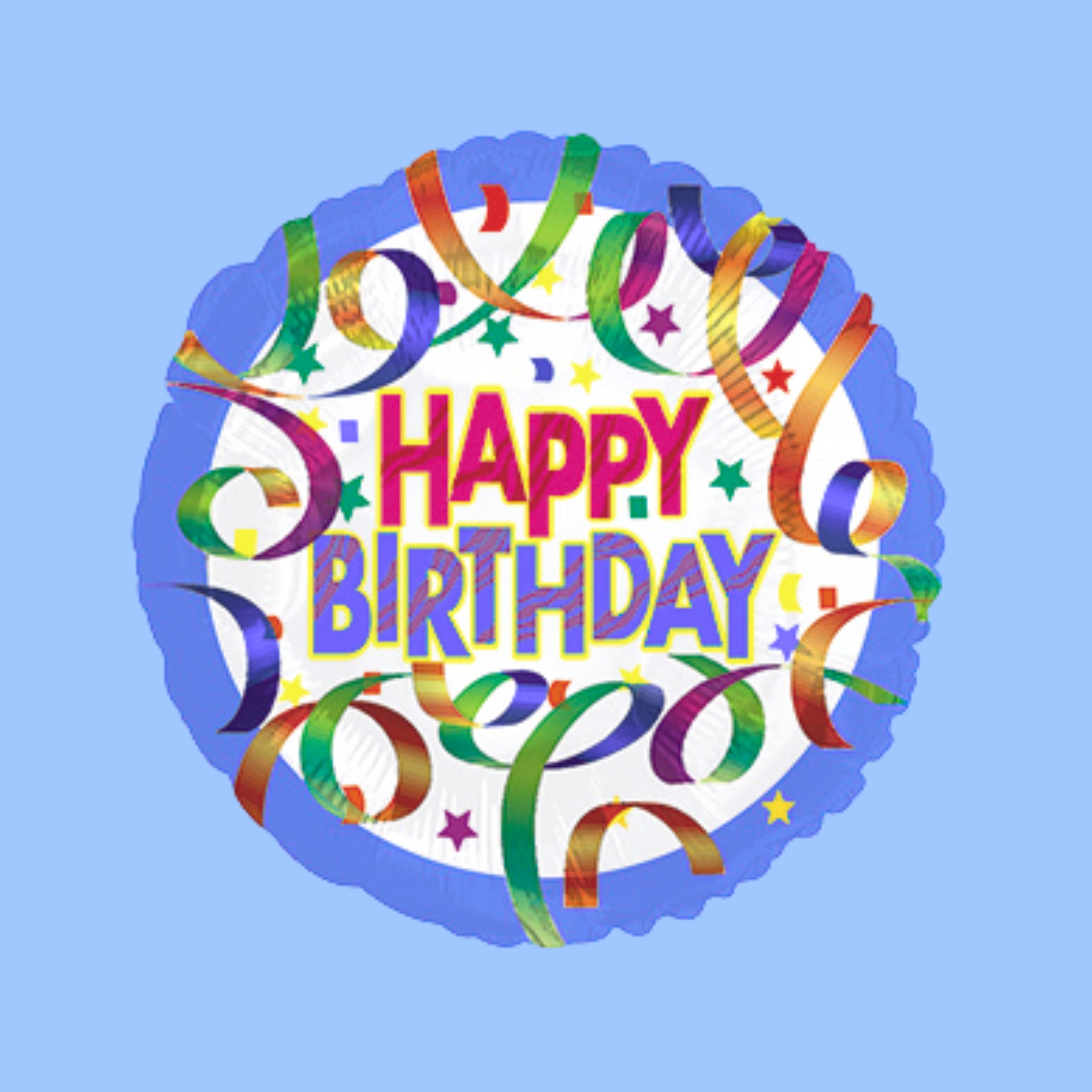Balloon 9in - Air Filled on Stick - Happy Birthday Streamers