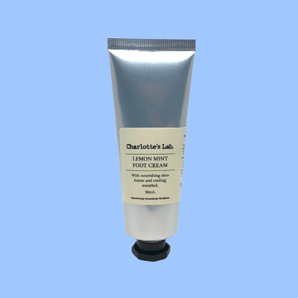 foil tube with cream label Charlottes Lab Lemon Mint Foot Cream 50ml
