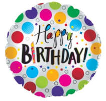 Balloon 9in - Air Filled on Stick - Happy Birthday Colourful bubbles image 0