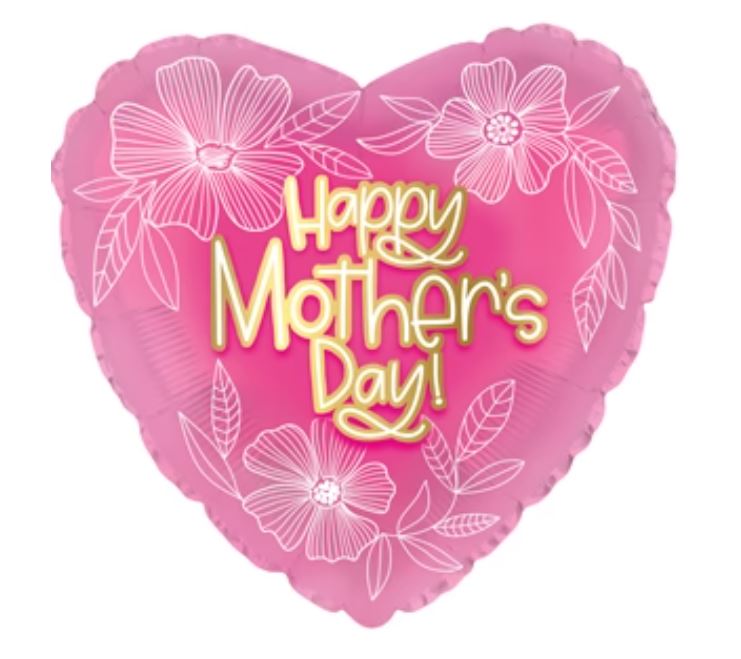 Balloon 9in - Air Filled on Stick -Mothers Day white outline flowers image 0