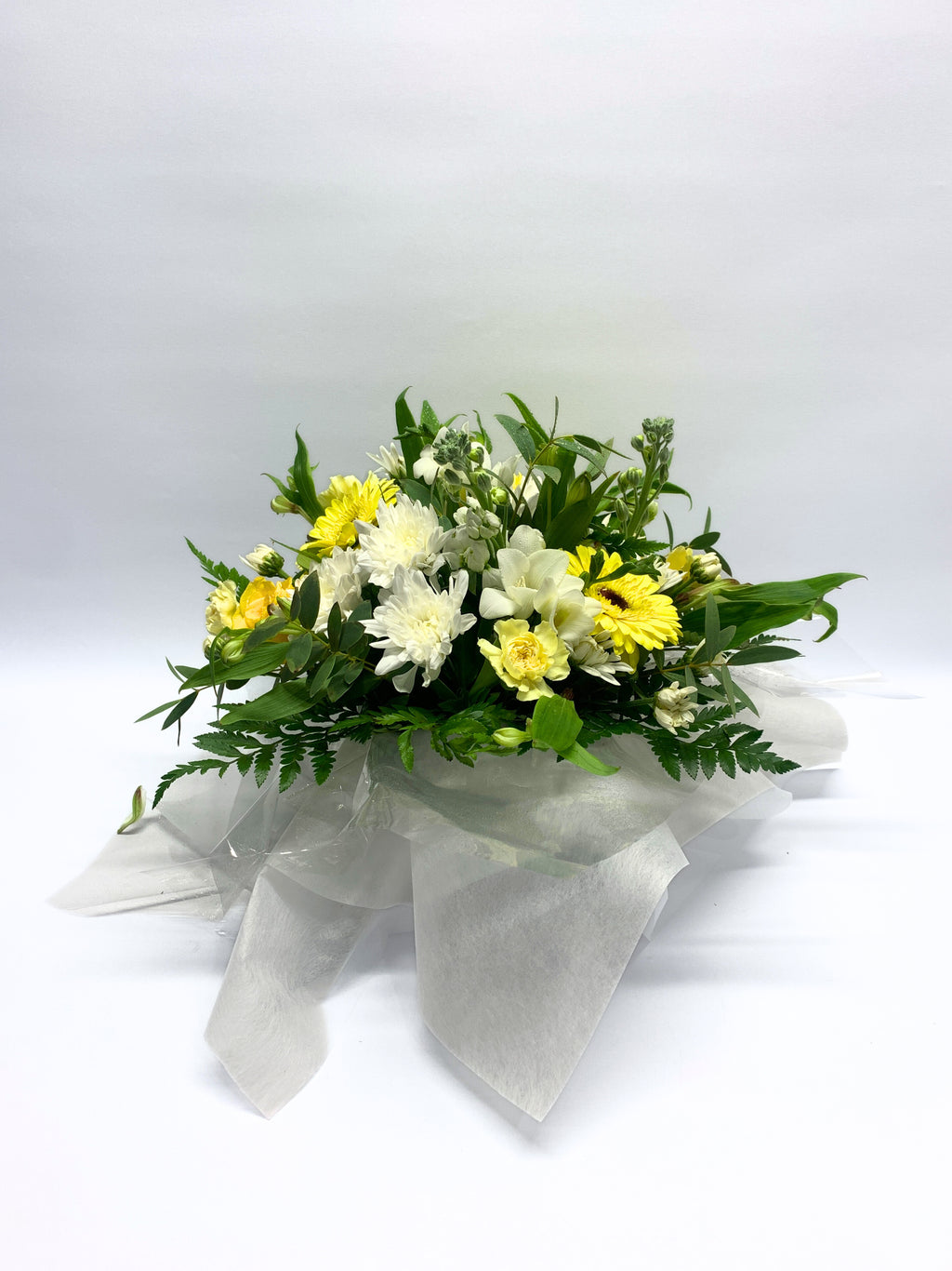 Soft White and Yellow Low Flower Arrangement image 0