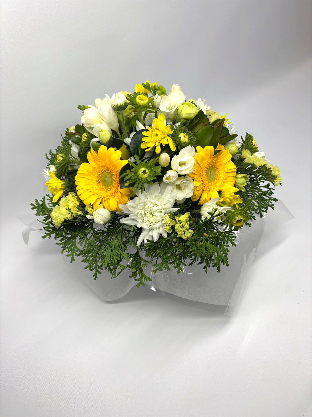 Crisp White and Yellow Low Flower Arrangement image 0