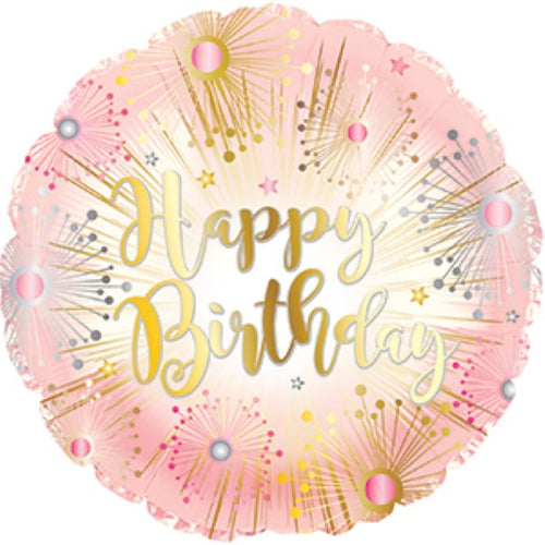 Balloon 9in - Air Filled on Stick - Happy Birthday Rose Gold image 0